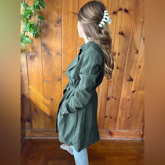 Banana Republic Factory Green Trenchcoat- Size Small - Picture 8 of 8